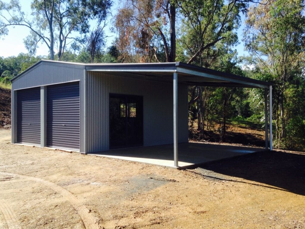 Gable roof shed and Carport = Colorbond "Ironstone"